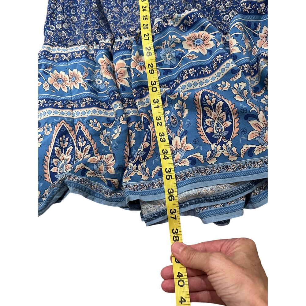 Natural Life Blue Floral Smocked Waist Tiered Maxi Skirt Size S Boho Prairie - Picture 6 of 7